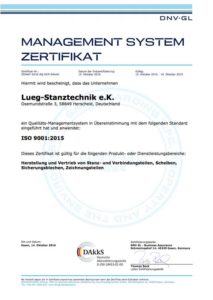 Lueg Stanztechnik – Zertifikat ISO 9001:2015
